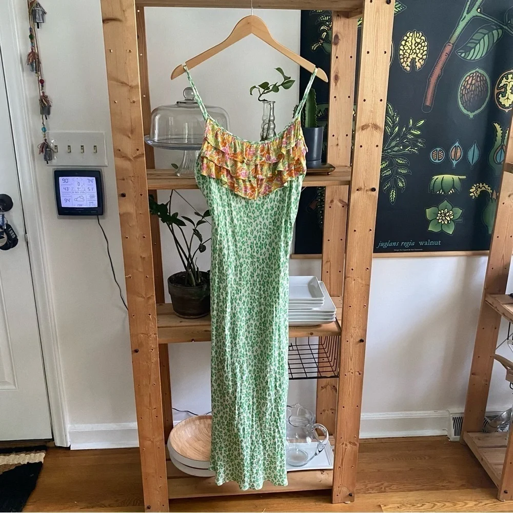 Rixo X Target Green Animal Leopard Print Colorful Ruffle Midi Slip Dres Large - Picture 6 of 15
